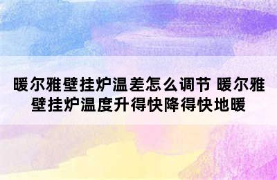 暖尔雅壁挂炉温差怎么调节 暖尔雅壁挂炉温度升得快降得快地暖